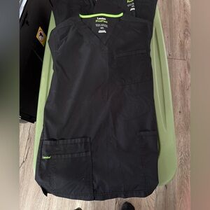 Landau Black Scrub Top with Green Trim